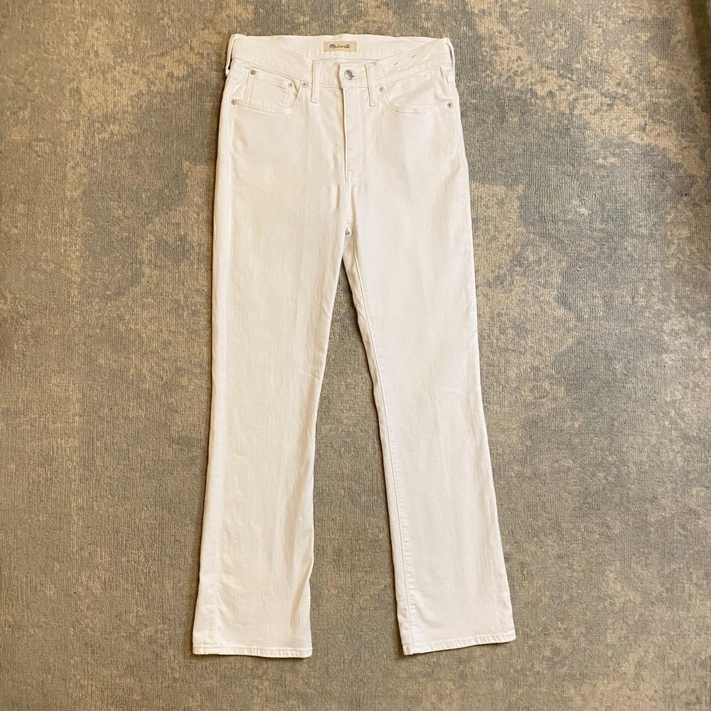 Madewell Mid-Rise Kick Out Jeans Womens 28T White Slim Bootcut Stretch Denim